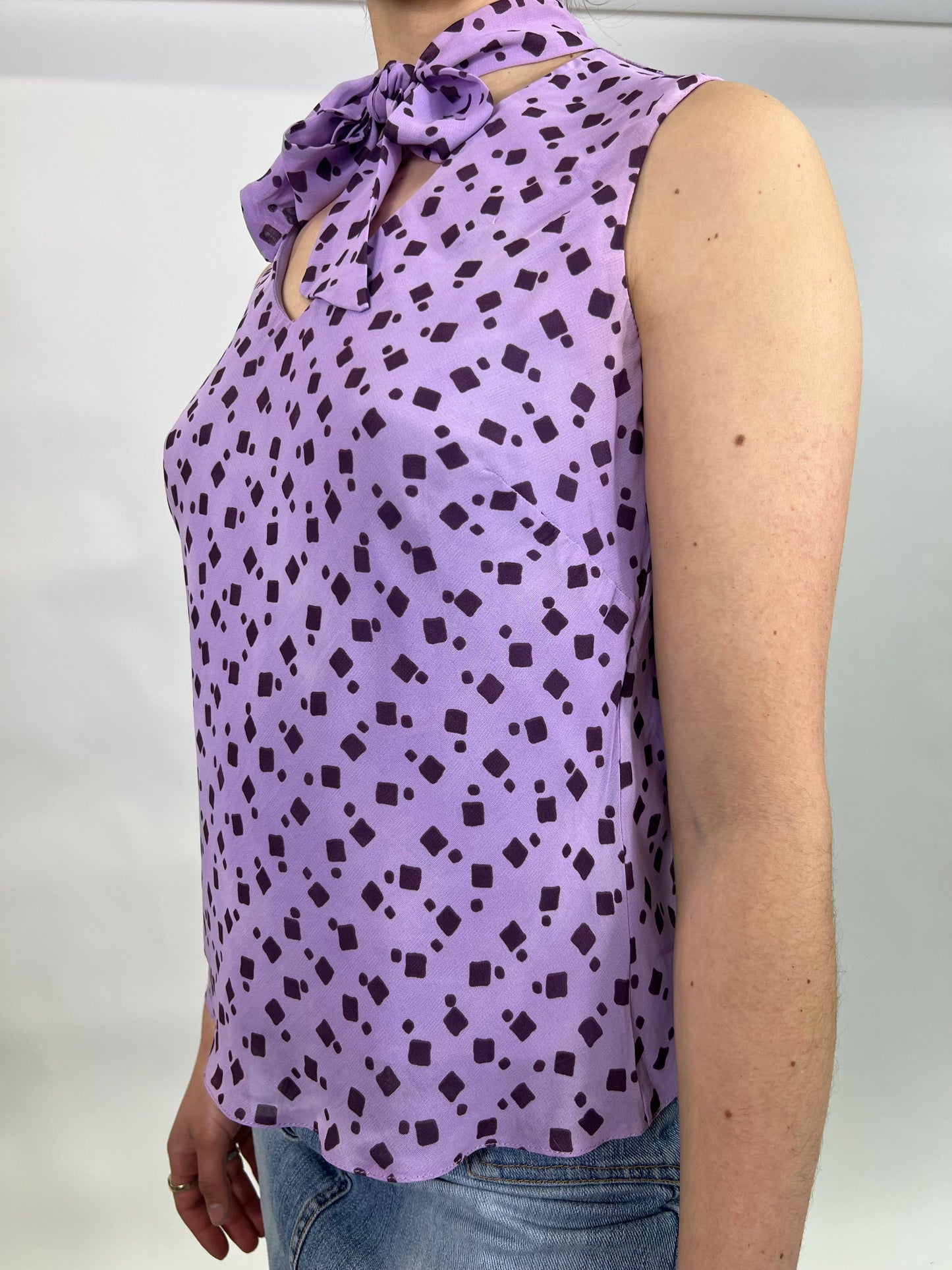 Lilac Print Tie Neck Top