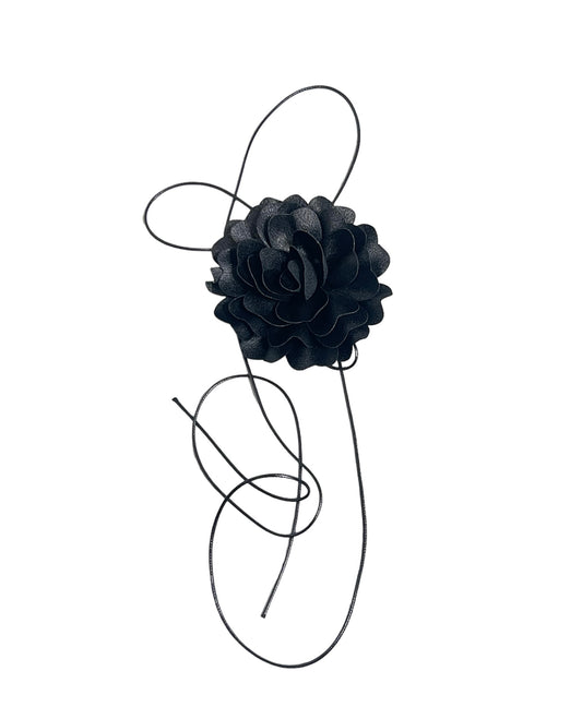 Black Flower Tie Up Knecklacd