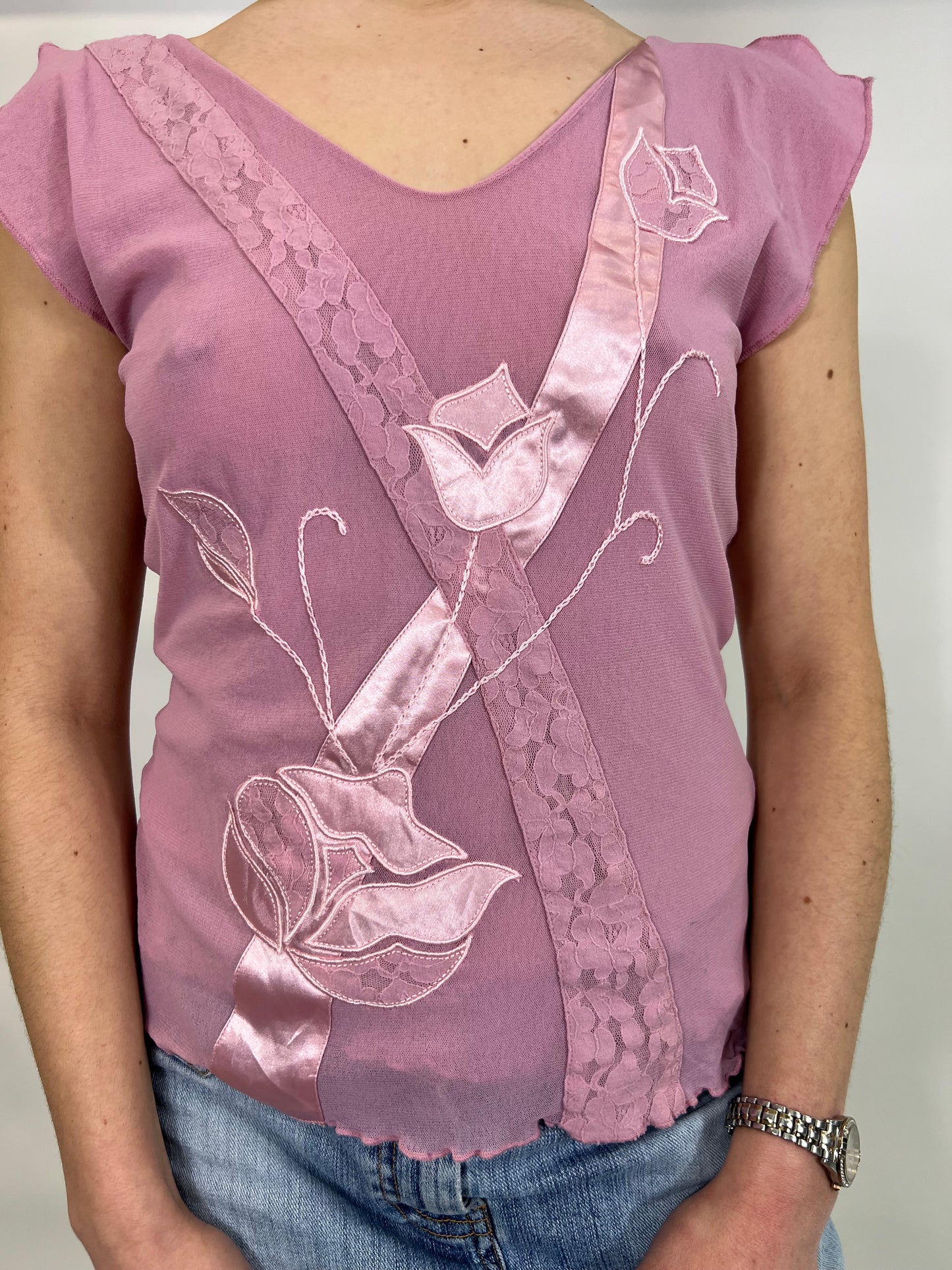 Baby Pink Top with Floral Design