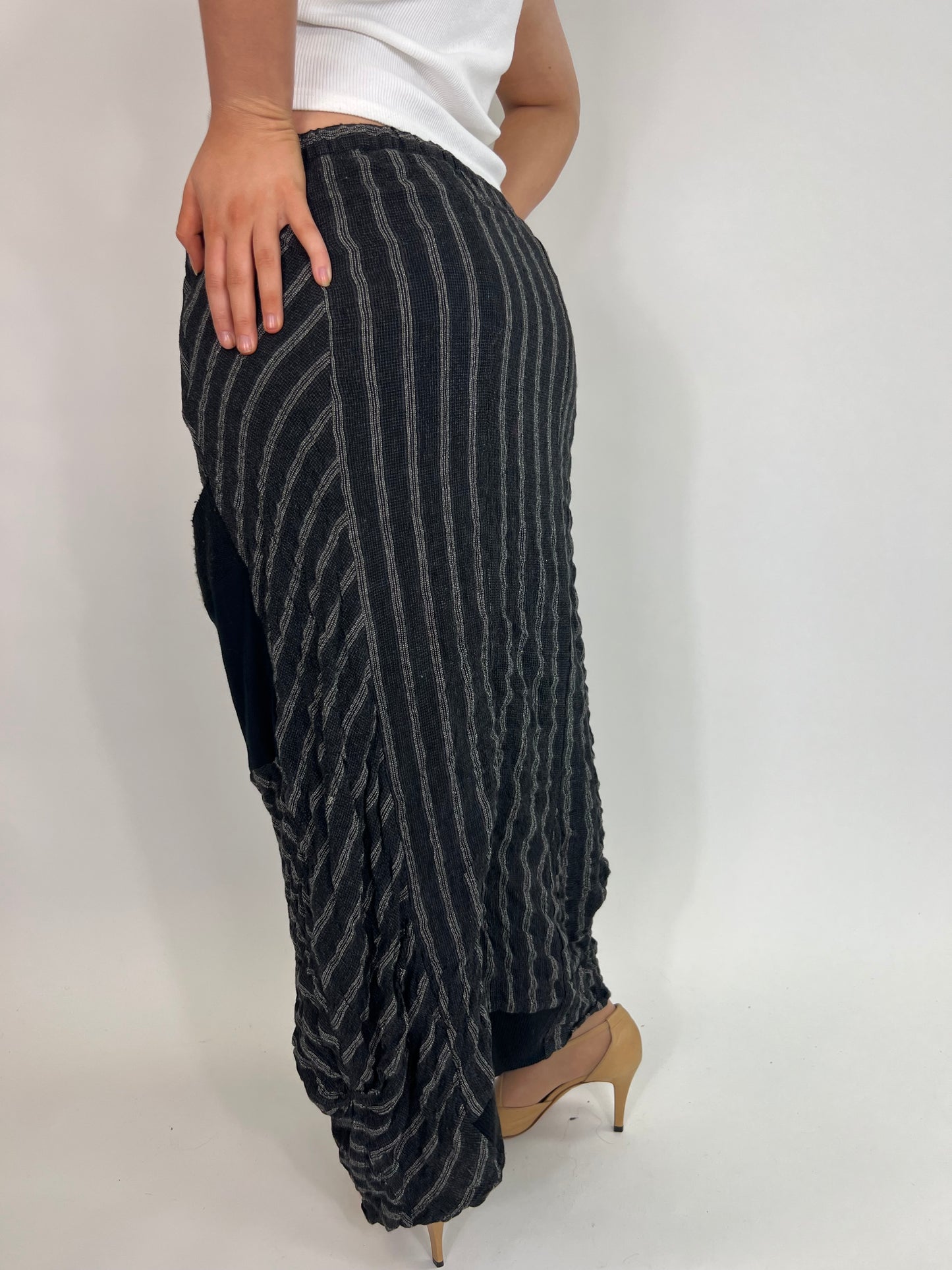 Grey/Black Pinstripe maxi Skirt with Pocket