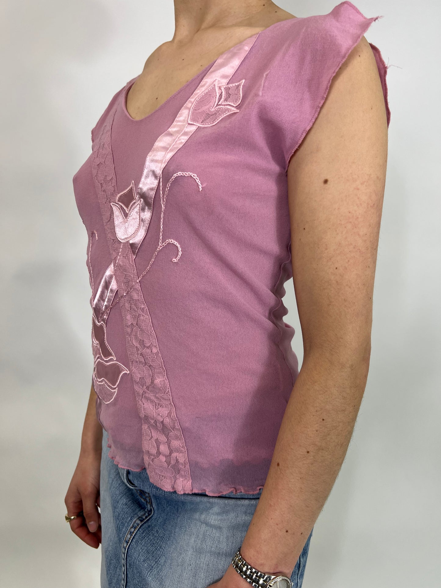 Baby Pink Top with Floral Design