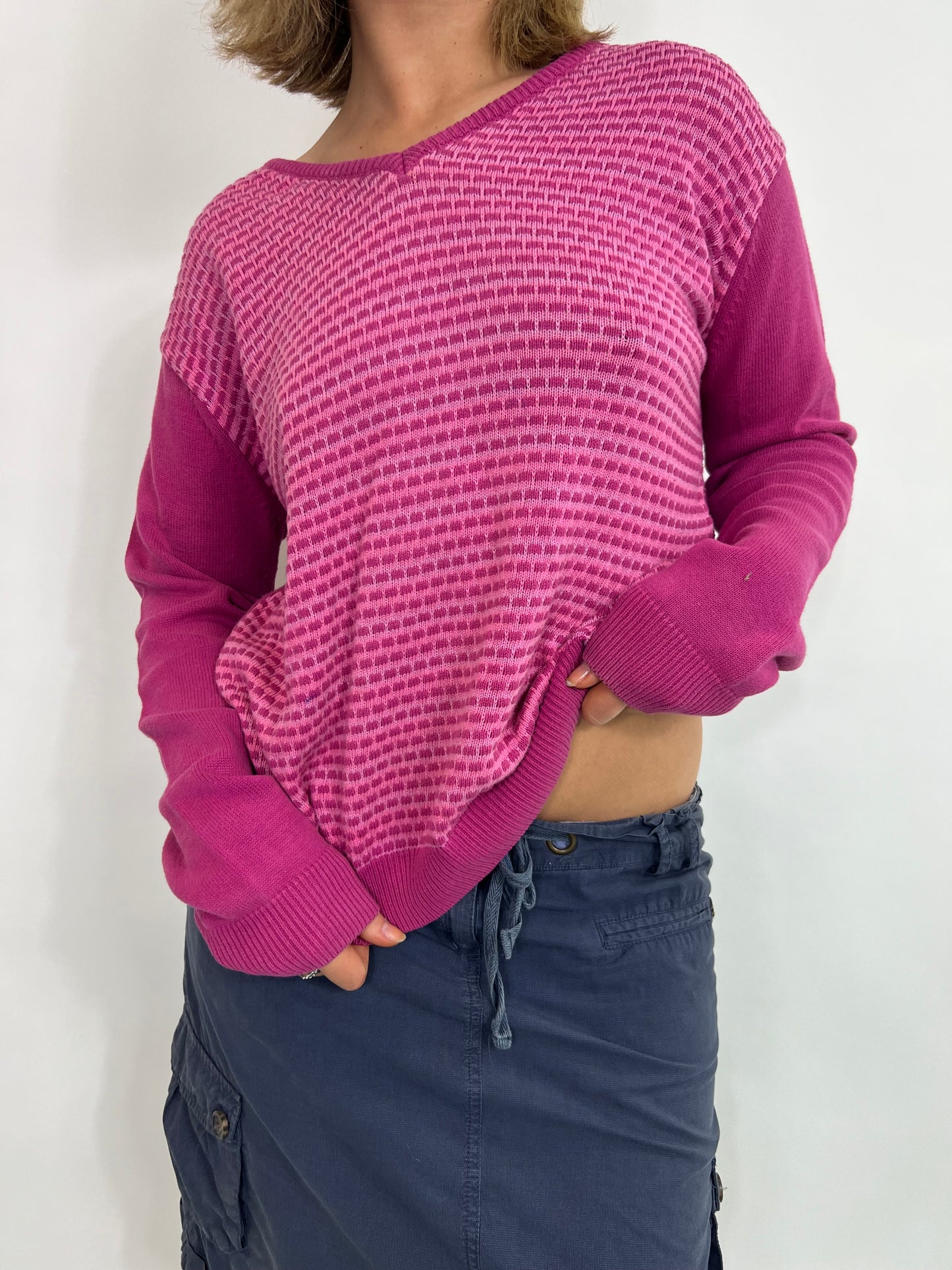 Pink Knit V-Neck Jumper