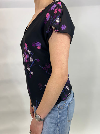 Black Top with Purple Floral Print