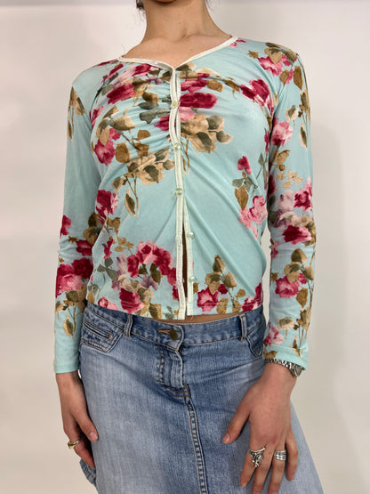 Baby Blue Floral Cardigan Top