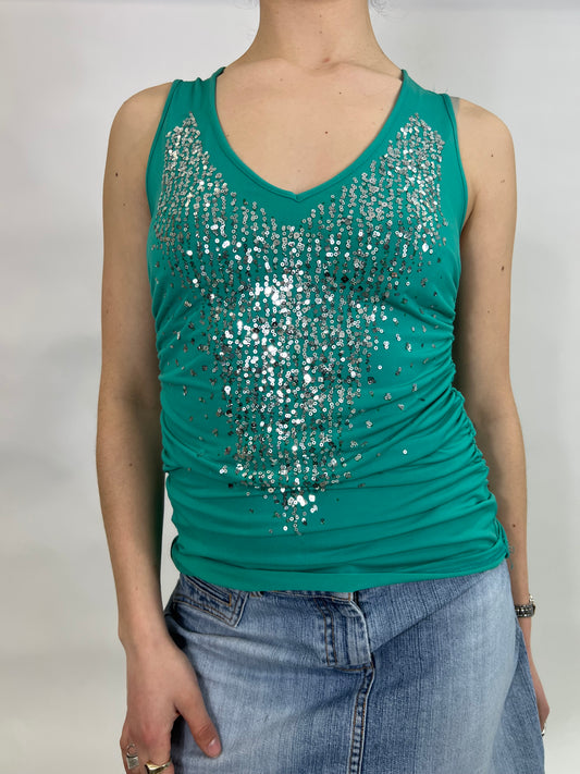 Turquoise Ruched Glitter Top