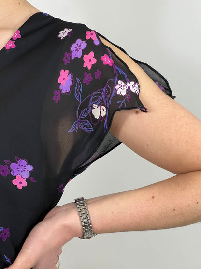 Black Top with Purple Floral Print
