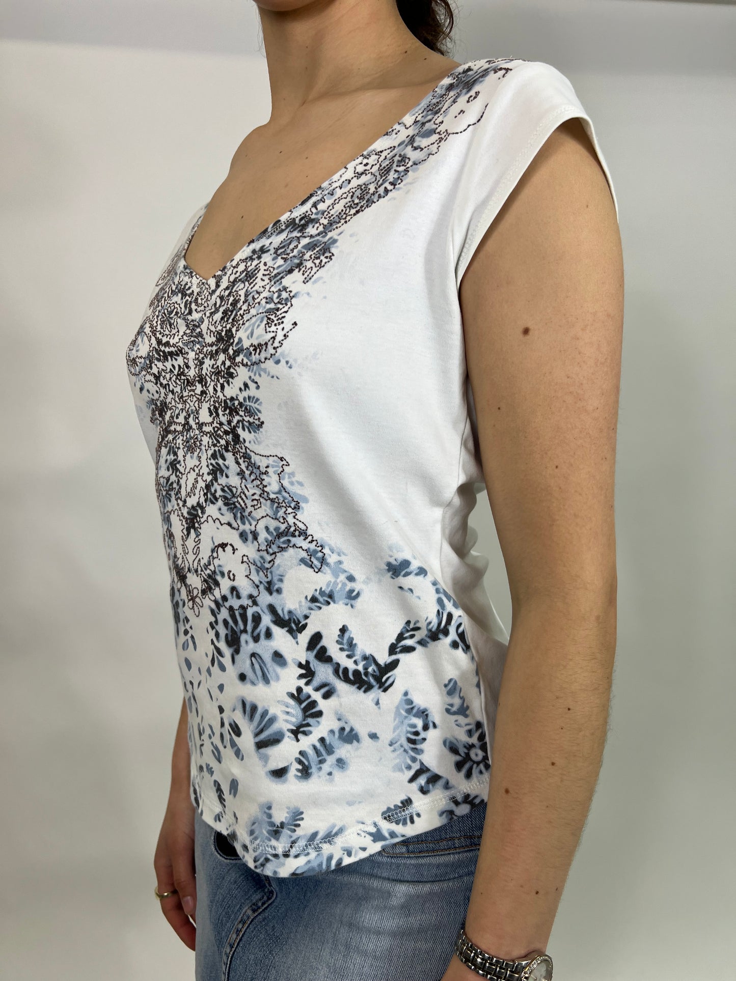 White/Blue Floral Top