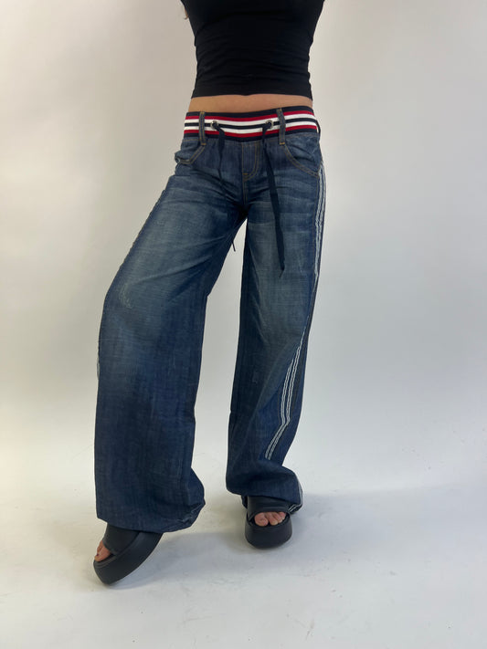Low-rise Wide Leg Jeans With Red/White Elasticated Waistband