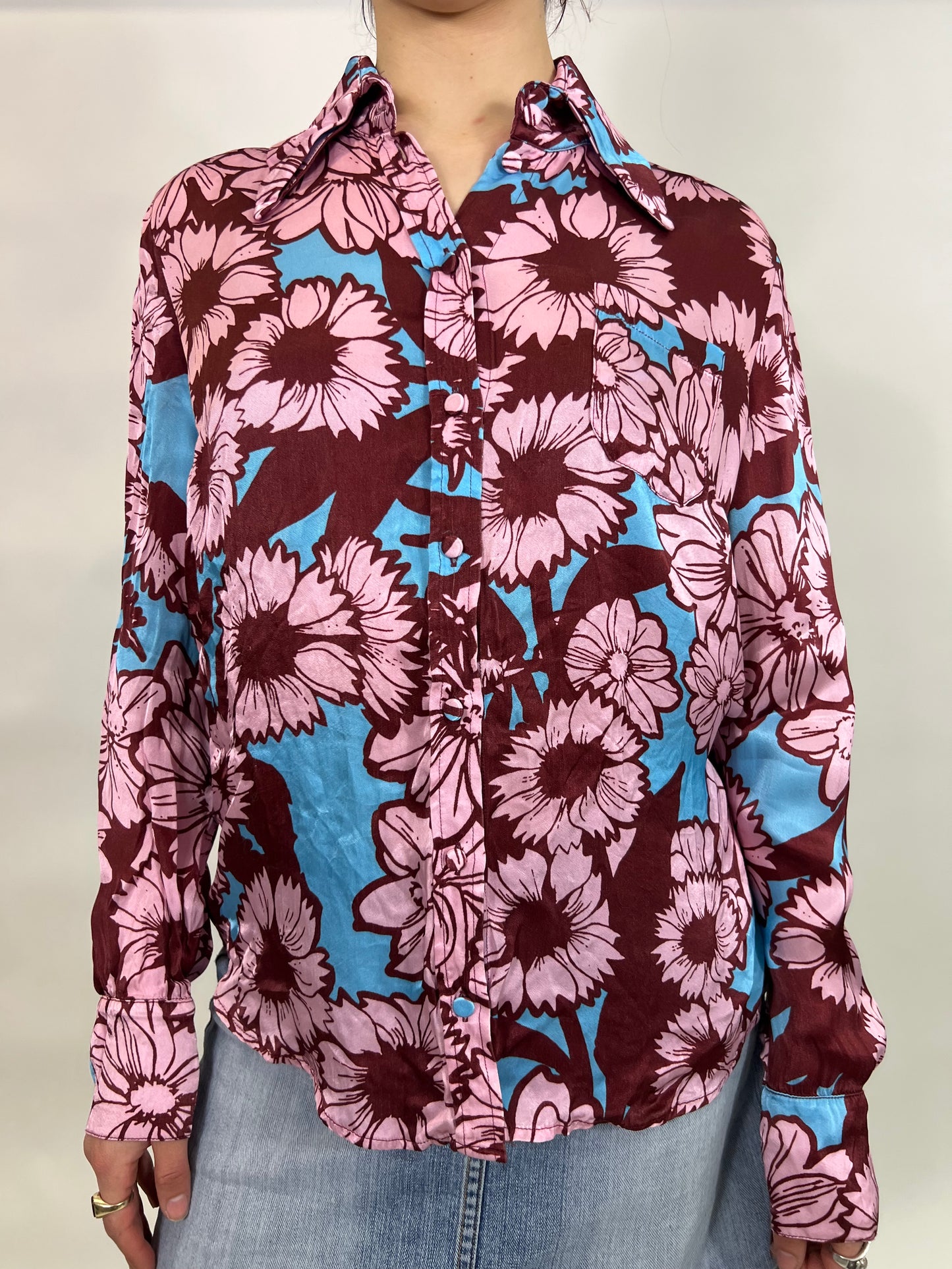 Baby Pink/Burgundy/Blue Floral Print Shirt