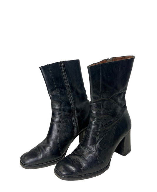 Black Heeled Leather Boots