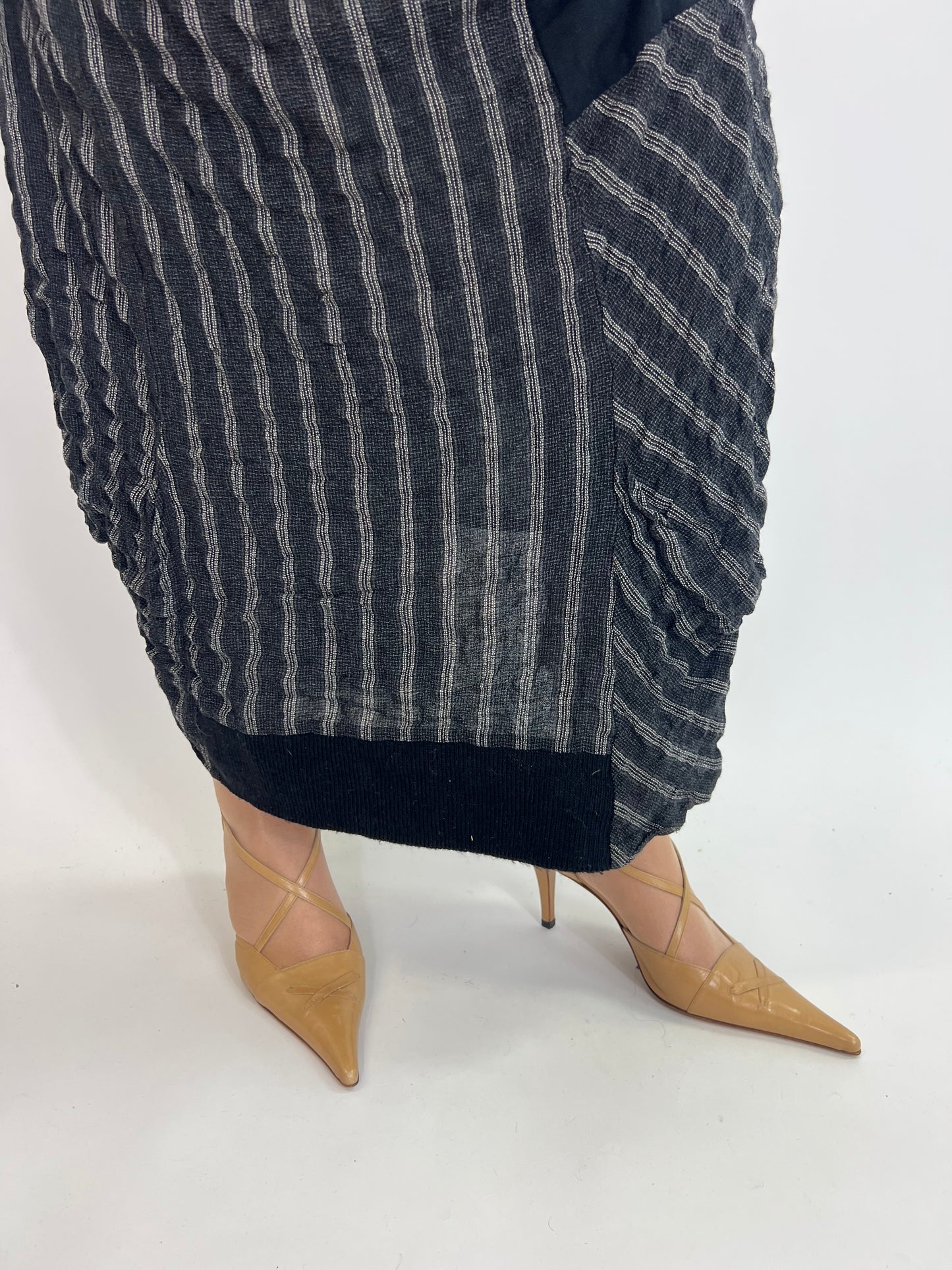 Grey/Black Pinstripe maxi Skirt with Pocket