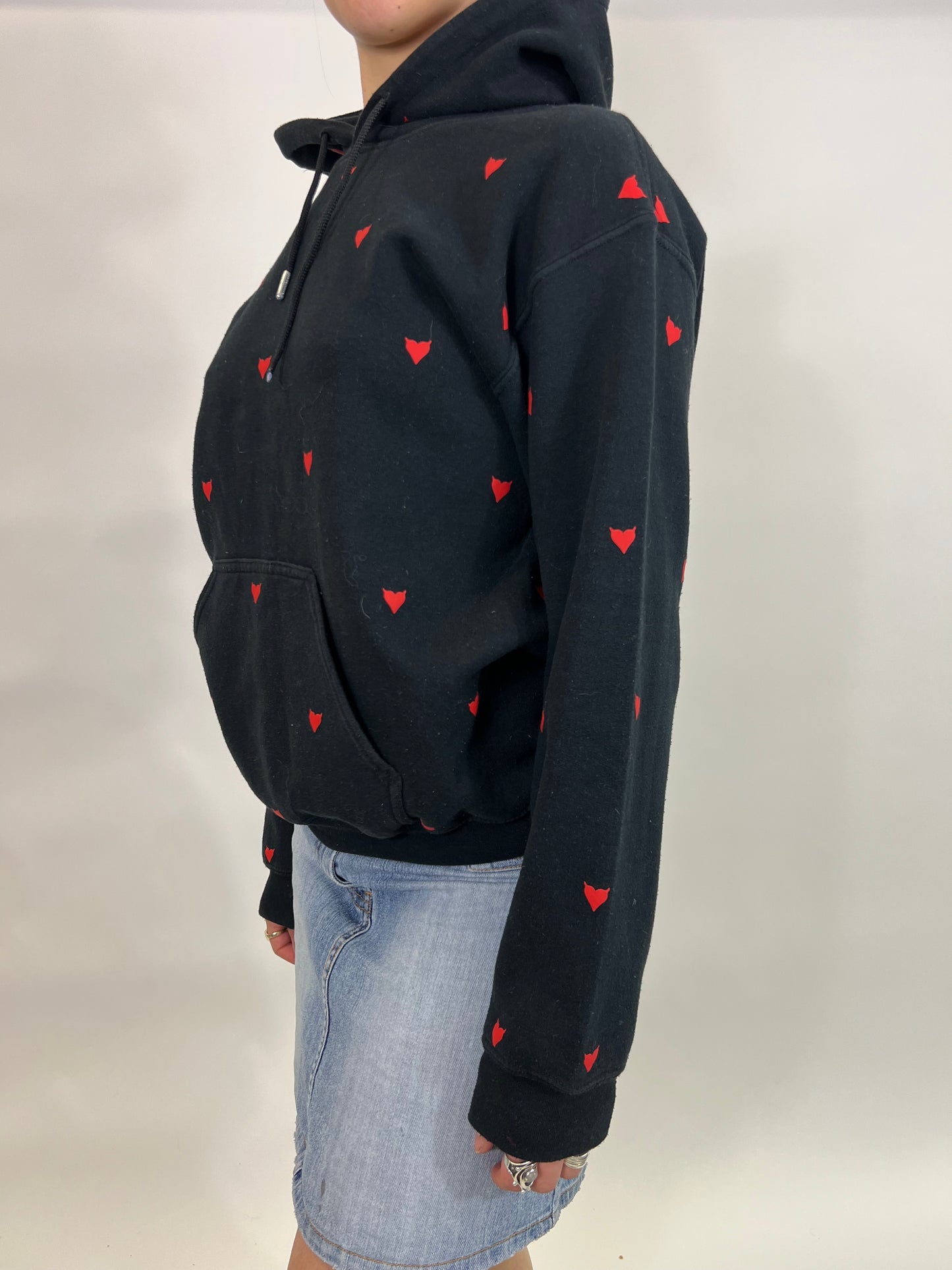 Black Hoodie with Red Heart Print