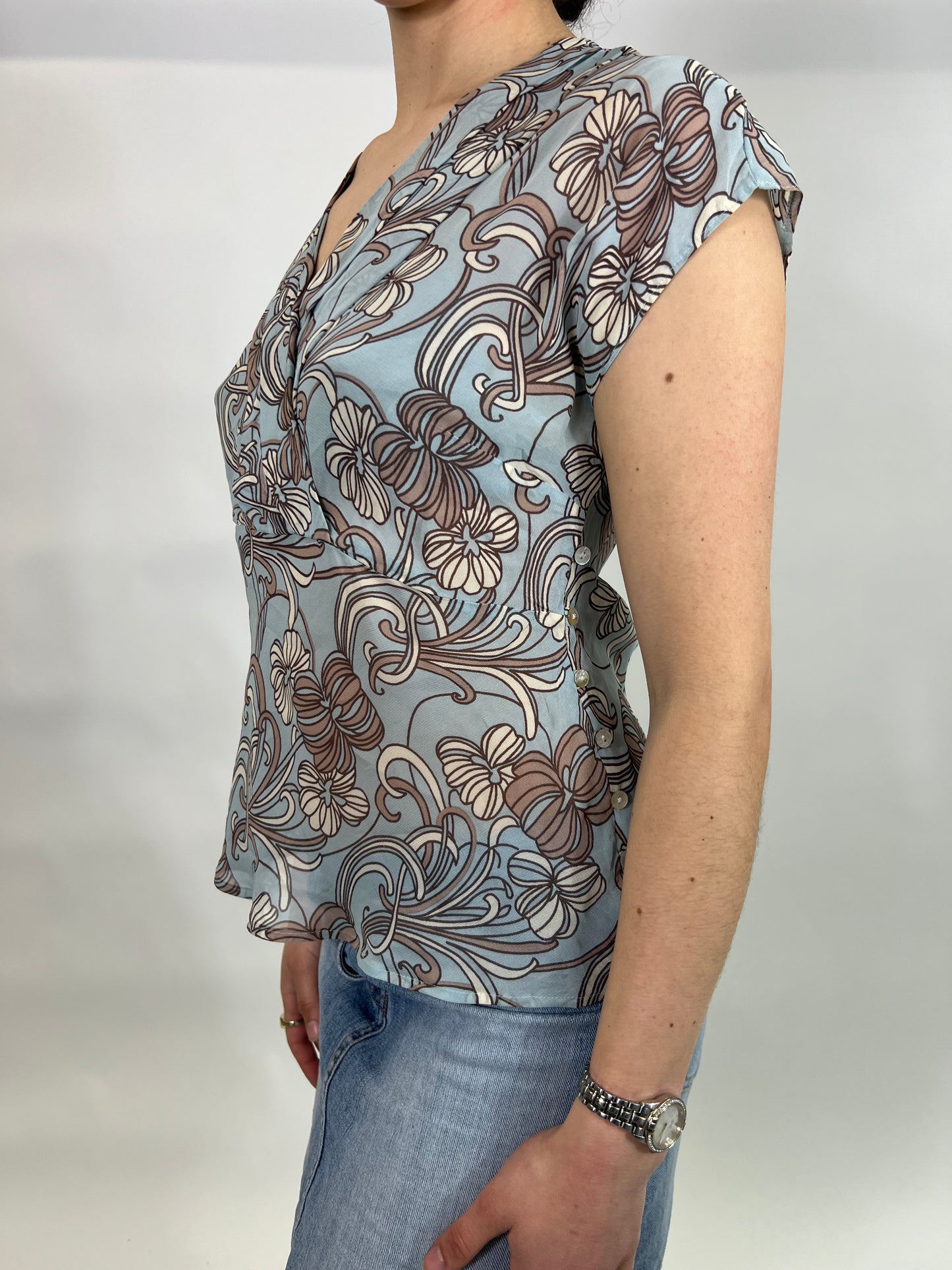 Baby Blue Floral Wrap Top
