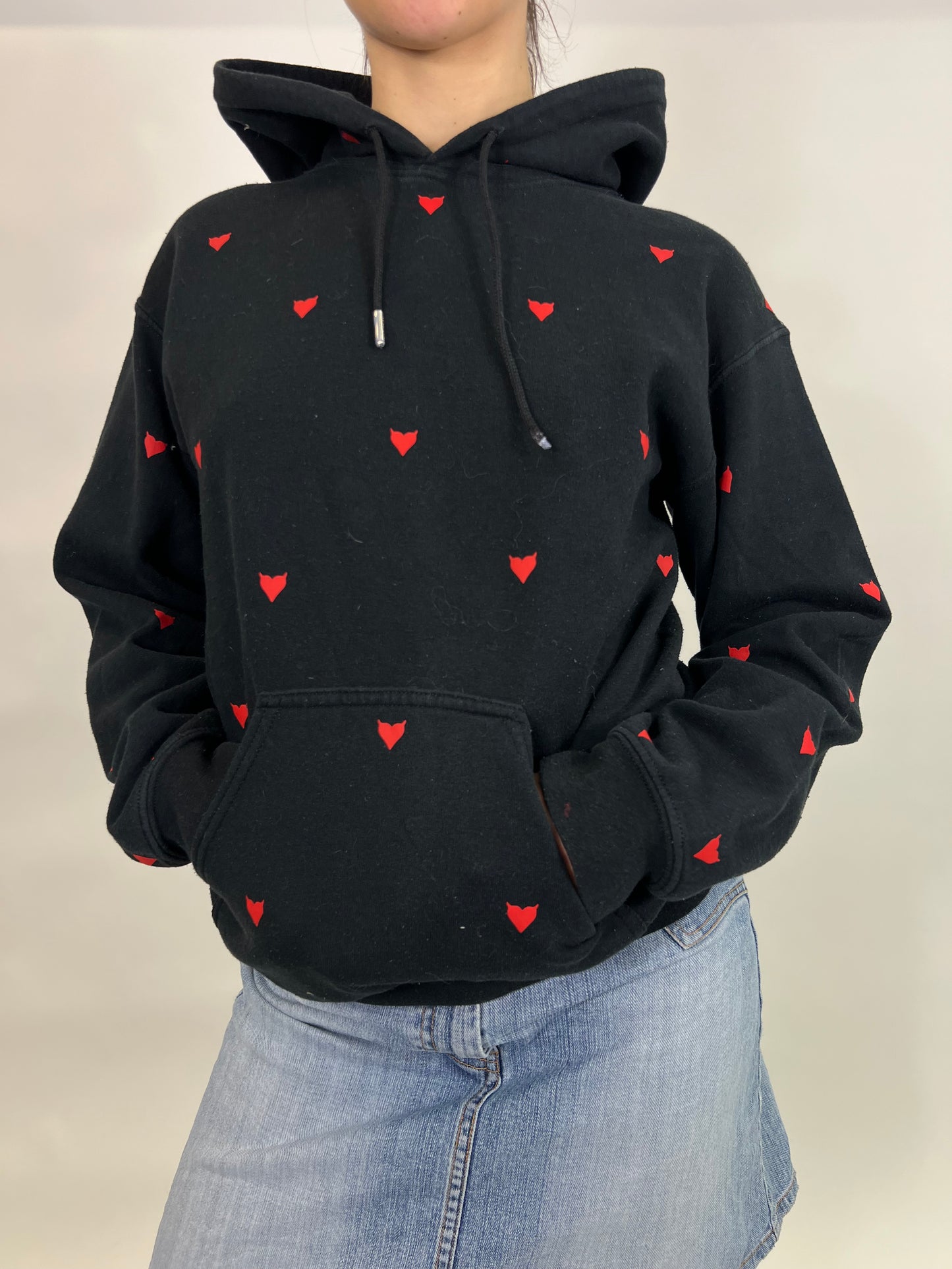 Black Hoodie with Red Heart Print