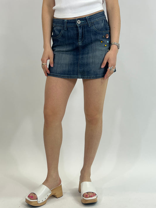 Indigo Denim Mini Skirt with Button Embellishments
