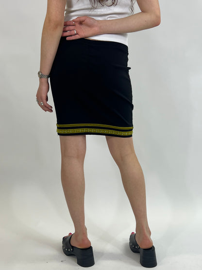 Black Midi Skirt with Yellow Beaded Trim