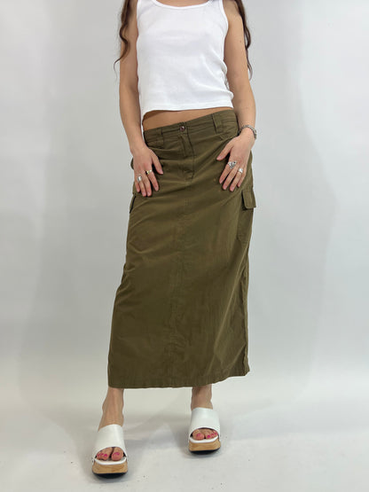 Khaki Cargo Maxi Skirt