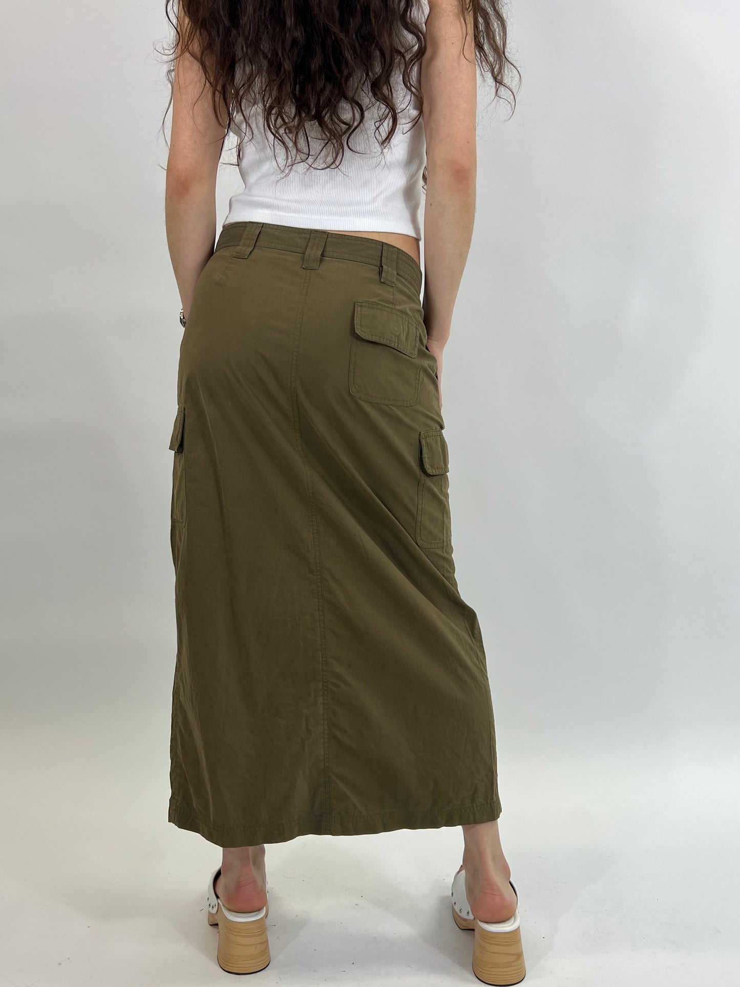 Khaki Cargo Maxi Skirt