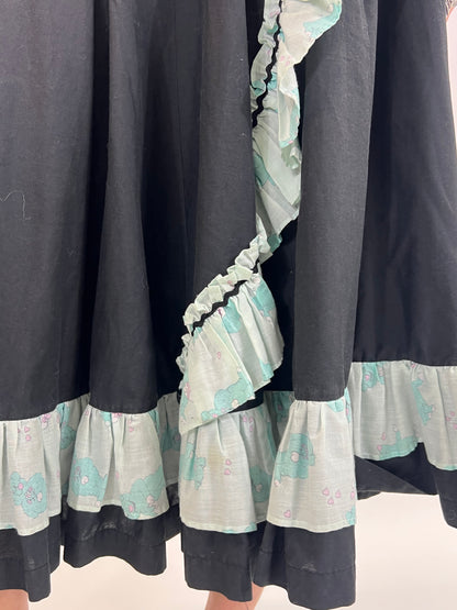 Black/Light Blue Ruffle Maxi Skirt
