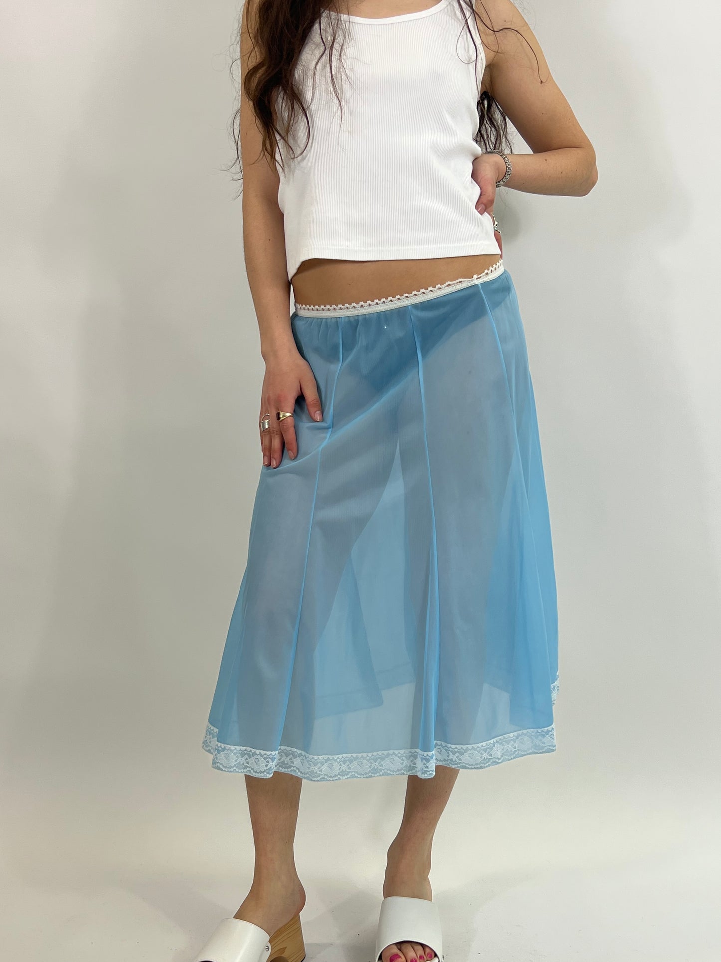 Light Blue Mesh Midi Skirt