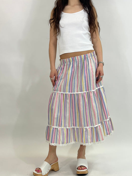 Multicoloured Pinstripe Tiered Maxi Skirt
