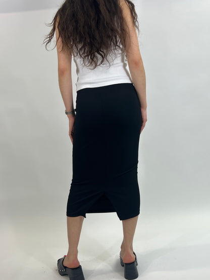 Black Midi Skirt with Back Slit