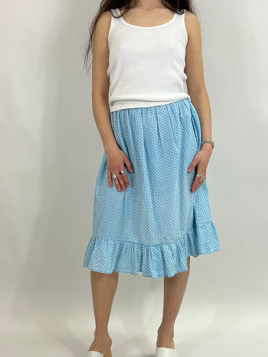 Light Blue Ruffle High Waisted Midi Skirt