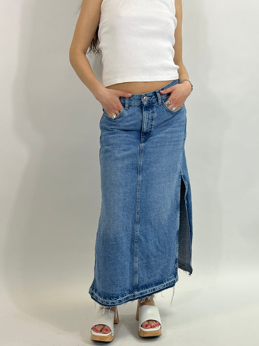 Denim Maxi Skirts with Side Slits