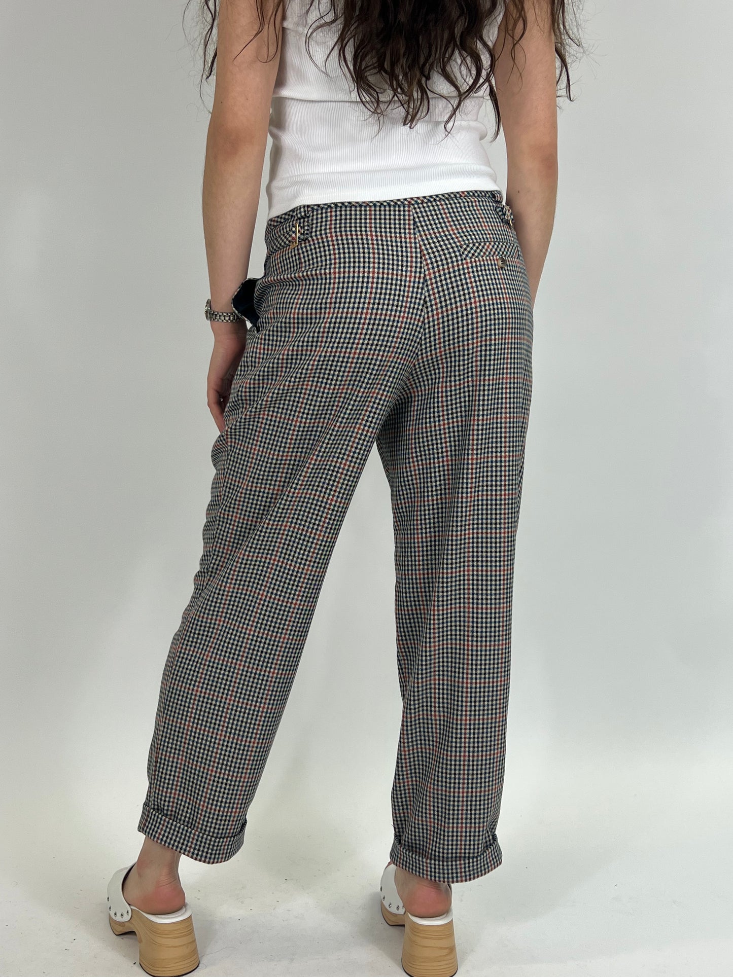 Beige Checked Trousers
