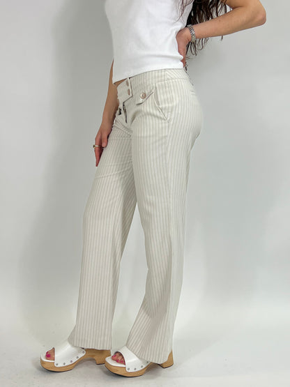 Cream Pinstripe Flared Trousers